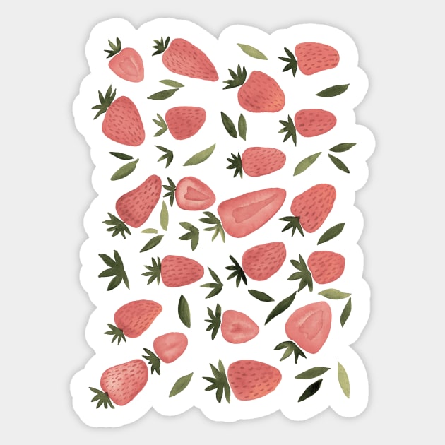 Watercolors strawberries - dusty pink and olive Sticker by wackapacka